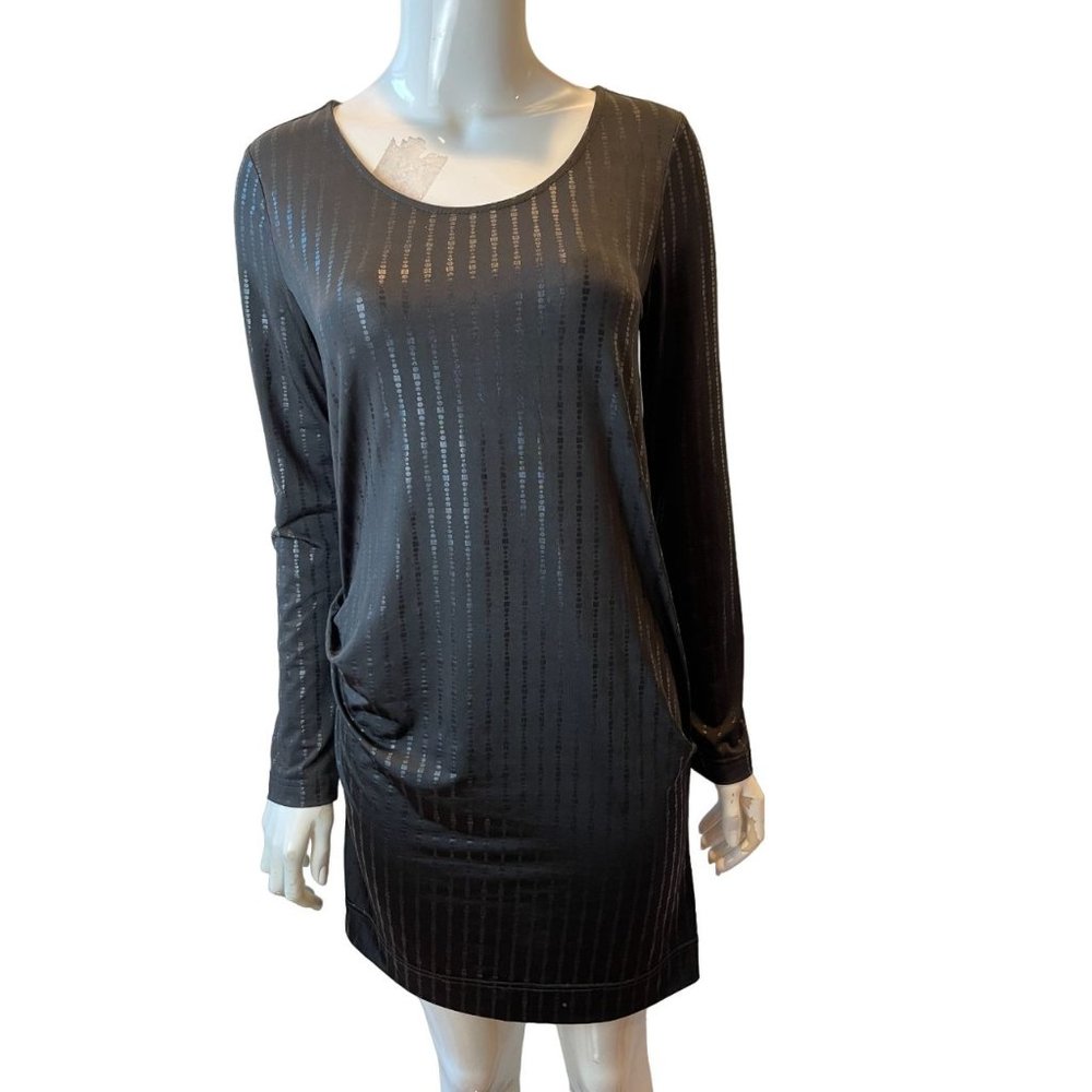 Moonbasa Womens Beaded Stripes Shift Dress 037112170 Side Ruched Black SZ Large
